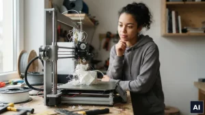Nieudany wydruk 3D odklejony od platformy drukarki